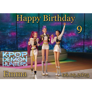 Tortenaufleger Tortendeko Fototorte Tortenbild Geburtstag Party Demon Hunters K-Pop KP04 (Zuckerpapier)