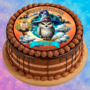 Tortenaufleger Tortendeko Fototorte Tortenbild Geburtstag Halloween Eule Zauberhut Fledermäuse Mond Sterne HW42 (Zuckerpapier)