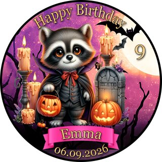 Tortenaufleger Tortendeko Fototorte Tortenbild Geburtstag Halloween Waschbär Vampir Kürbis Fledermäuse Kerzen HW43 (Zuckerpapier)