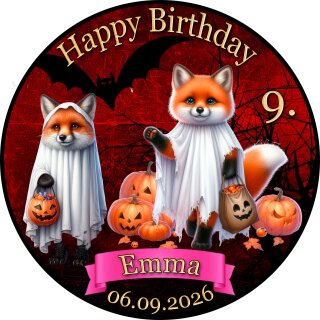 Tortenaufleger Tortendeko Fototorte Tortenbild Geburtstag Halloween Fuchs Kürbis Geist Gespenst HW45 (Zuckerpapier)