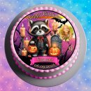 Tortenaufleger Tortendeko Fototorte Tortenbild Geburtstag Halloween Waschbär Vampir Kürbis Fledermäuse Kerzen HW43 (Zuckerpapier) Rund 14 cm Ø mit Foto