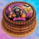 Tortenaufleger Tortendeko Fototorte Tortenbild Geburtstag Halloween Waschbär Vampir Kürbis Fledermäuse Kerzen HW43 (Zuckerpapier) Rund 14 cm Ø mit Foto