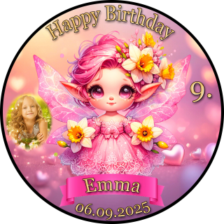 Tortenaufleger Tortendeko Fototorte Tortenbild Geburtstag Einschulung Taufe Fee Elfe Märchen FT24 (Zuckerpapier) Rund 20 cm Ø mit Foto