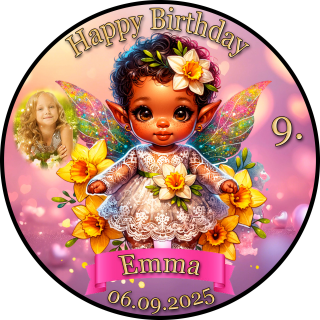 Tortenaufleger Tortendeko Fototorte Tortenbild Geburtstag Einschulung Taufe Fee Elfe Märchen FT28 (Zuckerpapier) Rund 14 cm Ø mit Foto