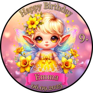 Tortenaufleger Tortendeko Fototorte Tortenbild Geburtstag Einschulung Taufe Fee Elfe Märchen FT32 (Zuckerpapier) Rund 20 cm Ø ohne Foto