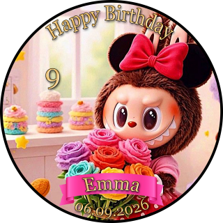 Tortenaufleger Tortendeko Fototorte Tortenbild Geburtstag Taufe Labubu Stoffmonster Plüschmonster LA02 (Zuckerpapier)