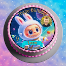 Tortenaufleger Tortendeko Fototorte Tortenbild Geburtstag Taufe Labubu Stoffmonster Plüschmonster LA04 (Zuckerpapier)
