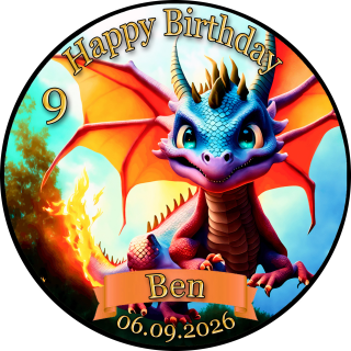 Tortenaufleger Tortendeko Fototorte Tortenbild Geburtstag Drache Dragon DR03 (Zuckerpapier)