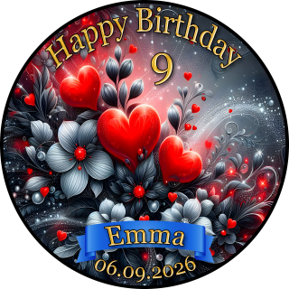 Tortenaufleger Tortendeko Fototorte Geburtstag rote Herzen Blumen Gothic Liebe BL02 (Zuckerpapier)