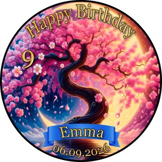 Tortenaufleger Tortendeko Fototorte Geburtstag Cherry Blossom Japanische Kirschblüte Baum Vollmond BL03 (Zuckerpapier)