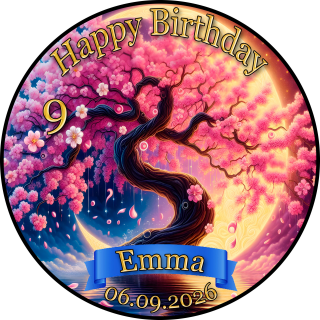 Tortenaufleger Tortendeko Fototorte Geburtstag Cherry Blossom Japanische Kirschblüte Baum Vollmond BL03 (Zuckerpapier)