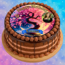 Tortenaufleger Tortendeko Fototorte Geburtstag Cherry Blossom Japanische Kirschblüte Baum Vollmond BL03 (Zuckerpapier)