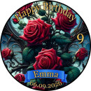 Tortenaufleger Tortendeko Fototorte Geburtstag rote Rosen Buntglasfenster Gothic BL04 (Zuckerpapier) Rund 14 cm Ø ohne Foto