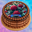 Tortenaufleger Tortendeko Fototorte Geburtstag rote Rosen Buntglasfenster Gothic BL04 (Zuckerpapier) Rund 14 cm Ø ohne Foto