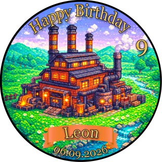 Tortenaufleger Tortendeko Fototorte Tortenbild Geburtstag Party Gamer Pixel Fabrik Gras Grün Videospiel GO10 (Zuckerpapier)