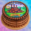 Tortenaufleger Tortendeko Fototorte Tortenbild Geburtstag Party Gamer Pixel Fabrik Gras Grün Videospiel GO10 (Zuckerpapier)