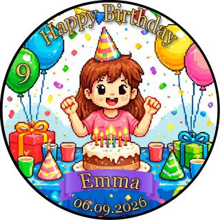 Tortenaufleger Tortendeko Fototorte Tortenbild Geburtstag Party Gamer Pixel Videospiel GO14 (Zuckerpapier)