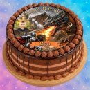 Tortenaufleger Tortendeko Fototorte Tortenbild Geburtstag Party Mittelalter Ritter Schwert Drache Feuer Burg Schloss FT35 (Zuckerpapier) Rund 14 cm Ø ohne Foto