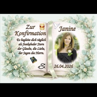 Tortenaufleger Konfirmation Buchform Eukalyptus Greenery-Sil Floral Vintage Aquarell Botanisch K36