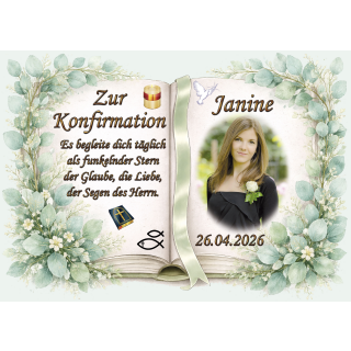 Tortenaufleger Konfirmation Buchform Eukalyptus Greenery-Sil Floral Vintage Aquarell Botanisch K36