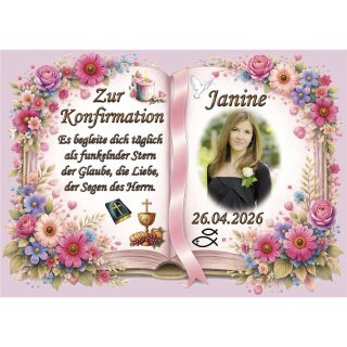 Tortenaufleger Konfirmation Buchform Blumen Floral Aquarell Pastell Vintage K37