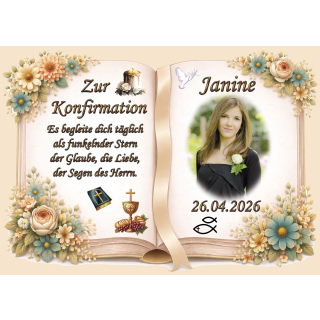 Tortenaufleger Konfirmation Buchform Blumen Floral Aquarell Pastell Vintage K38