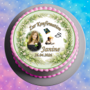 Tortenaufleger Konfirmation Rund Greenery-Stil Botanisch Floral Aquarell Vintage K04