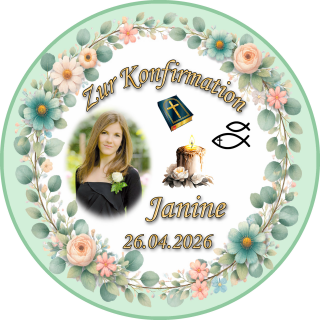 Tortenaufleger Konfirmation Rund Eukalyptus Greenery-Sil Floral Vintage Aquarell Botanisch K05