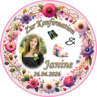 Tortenaufleger Konfirmation Rund Blumen Floral Aquarell Pastell Vintage K06