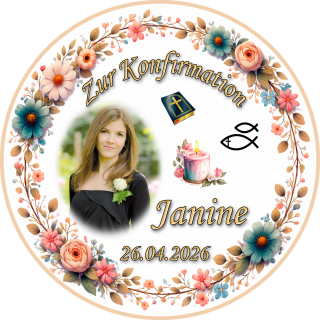 Tortenaufleger Konfirmation Rund Blumen Floral Aquarell Pastell Vintage K07