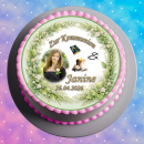 Tortenaufleger Kommunion Rund Greenery-Stil Botanisch Floral Aquarell Vintage K04