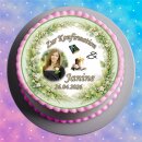 Tortenaufleger Konfirmation Rund Greenery-Stil Botanisch Floral Aquarell Vintage K04 Rund 14 cm Ø mit Foto