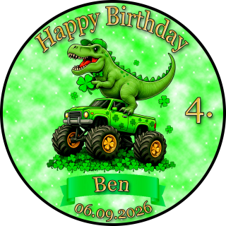 Essbarer Tortenaufleger Dinosaurier personalisiert – Tortenbild mit Name, Alter, Datum & eigenem Foto – runder Kuchenaufleger Kindergeburtstag & Dino-Party – Größe wählbar, vorgestanzt – DINO06