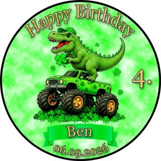 Tortenaufleger Dinosaurier | Monstertruck Grün Sterne
