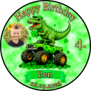Essbarer Tortenaufleger Dinosaurier personalisiert – Tortenbild mit Name, Alter, Datum & eigenem Foto – runder Kuchenaufleger Kindergeburtstag & Dino-Party – Größe wählbar, vorgestanzt – DINO06