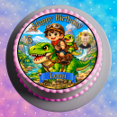 Essbarer Tortenaufleger Dinosaurier personalisiert – Tortenbild mit Name, Alter, Datum & eigenem Foto – runder Kuchenaufleger Kindergeburtstag & Dino-Party – Größe wählbar, vorgestanzt – DINO07