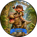 Essbarer Tortenaufleger Dinosaurier personalisiert – Tortenbild mit Name, Alter, Datum & eigenem Foto – runder Kuchenaufleger Kindergeburtstag & Dino-Party – Größe wählbar, vorgestanzt – DINO08
