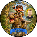 Essbarer Tortenaufleger Dinosaurier personalisiert – Tortenbild mit Name, Alter, Datum & eigenem Foto – runder Kuchenaufleger Kindergeburtstag & Dino-Party – Größe wählbar, vorgestanzt – DINO08
