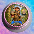 Essbarer Tortenaufleger Dinosaurier personalisiert – Tortenbild mit Name, Alter, Datum & eigenem Foto – runder Kuchenaufleger Kindergeburtstag & Dino-Party – Größe wählbar, vorgestanzt – DINO08