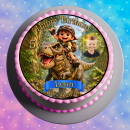 Essbarer Tortenaufleger Dinosaurier personalisiert – Tortenbild mit Name, Alter, Datum & eigenem Foto – runder Kuchenaufleger Kindergeburtstag & Dino-Party – Größe wählbar, vorgestanzt – DINO08
