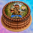 Essbarer Tortenaufleger Dinosaurier personalisiert – Tortenbild mit Name, Alter, Datum & eigenem Foto – runder Kuchenaufleger Kindergeburtstag & Dino-Party – Größe wählbar, vorgestanzt – DINO08