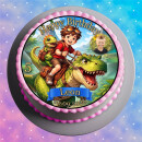 Essbarer Tortenaufleger Dinosaurier personalisiert – Tortenbild mit Name, Alter, Datum & eigenem Foto – runder Kuchenaufleger Kindergeburtstag & Dino-Party – Größe wählbar, vorgestanzt – DINO09