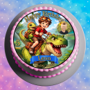 Essbarer Tortenaufleger Dinosaurier personalisiert – Tortenbild mit Name, Alter, Datum & eigenem Foto – runder Kuchenaufleger Kindergeburtstag & Dino-Party – Größe wählbar, vorgestanzt – DINO09