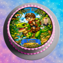 Essbarer Tortenaufleger Dinosaurier personalisiert – Tortenbild mit Name, Alter, Datum & eigenem Foto – runder Kuchenaufleger Kindergeburtstag & Dino-Party – Größe wählbar, vorgestanzt – DINO10