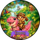 Tortenaufleger Dinosaurier | Pink Dschungel Affen