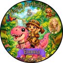 Tortenaufleger Dinosaurier | Pink Dschungel Affen