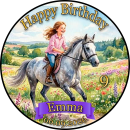Essbarer Tortenaufleger Pferd personalisiert – Tortenbild mit Name, Alter, Datum & eigenem Foto – runder Kuchenaufleger Kindergeburtstag & Pferde-Party – Größe wählbar, vorgestanzt – PF04