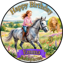 Essbarer Tortenaufleger Pferd personalisiert – Tortenbild mit Name, Alter, Datum & eigenem Foto – runder Kuchenaufleger Kindergeburtstag & Pferde-Party – Größe wählbar, vorgestanzt – PF04