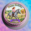 Essbarer Tortenaufleger Pferd personalisiert – Tortenbild mit Name, Alter, Datum & eigenem Foto – runder Kuchenaufleger Kindergeburtstag & Pferde-Party – Größe wählbar, vorgestanzt – PF04
