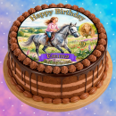 Essbarer Tortenaufleger Pferd personalisiert – Tortenbild mit Name, Alter, Datum & eigenem Foto – runder Kuchenaufleger Kindergeburtstag & Pferde-Party – Größe wählbar, vorgestanzt – PF04